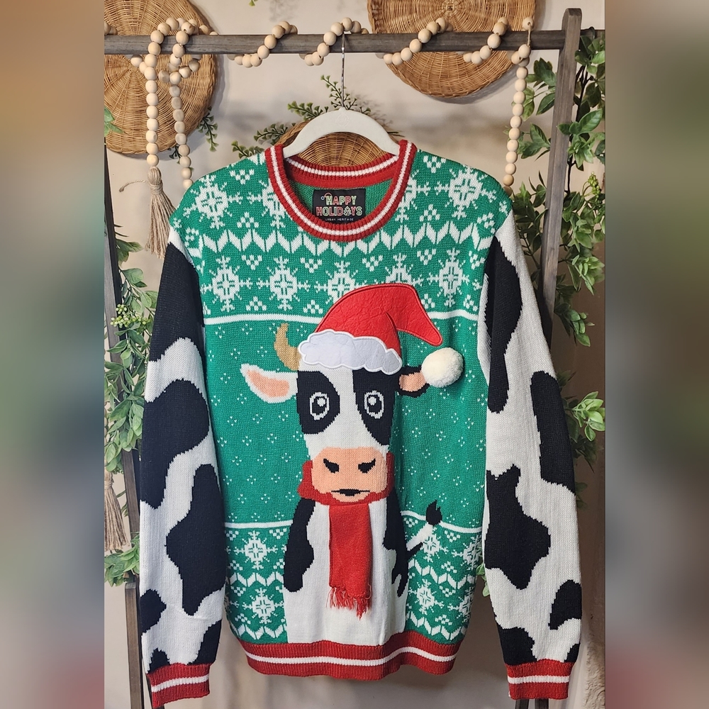 Happy Holidays - Urban Heritage - (L) Unisex Cow Sweater
